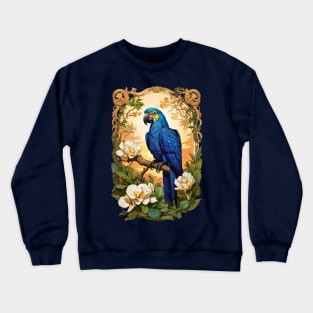 Blue Parrot Macaw with Magnolias retro vintage design Crewneck Sweatshirt